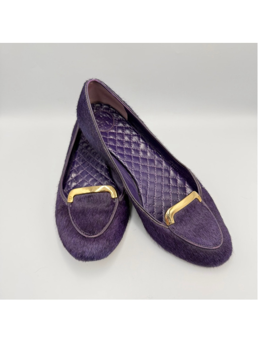 Women's Tory Burch Purple Haircalf Loafers Size 8.5 Gold Hardware
